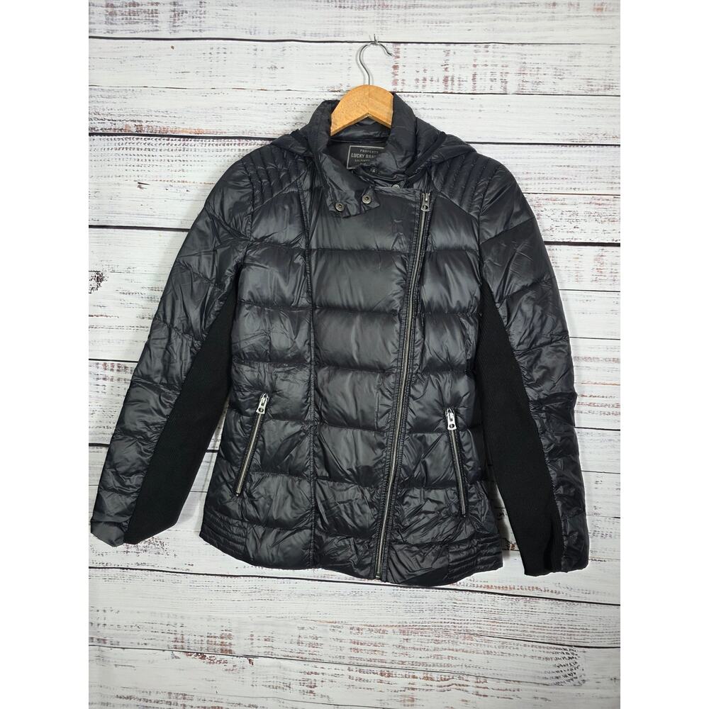 Lucky Brand Black Quilted Puffer Moto Jacket Asymmetrical Zip Women's XS
